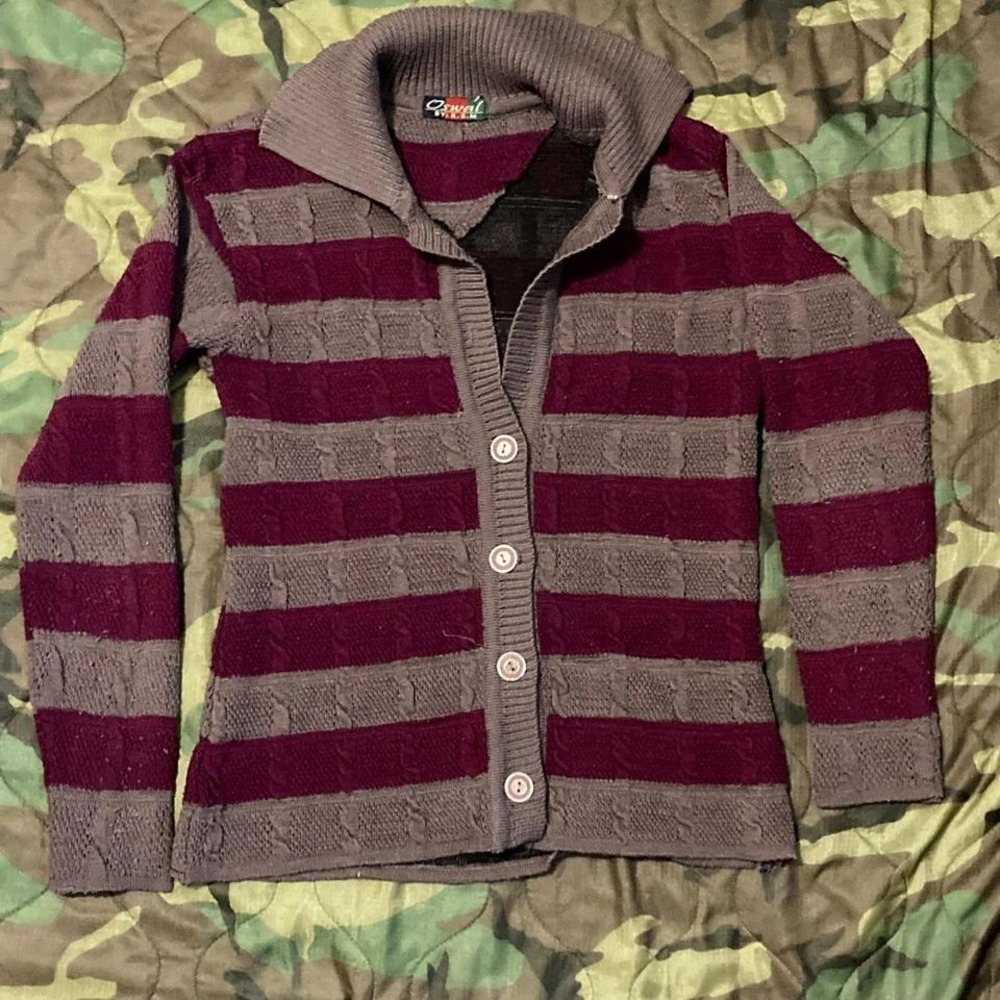 70s‎ Oswal vintage plum mulberry cable knit shawl cardigan